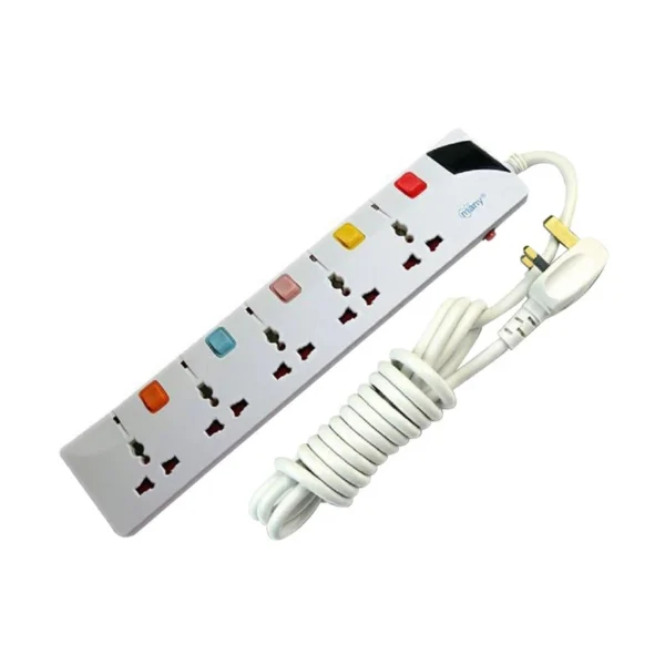 Multiplug 5 Meter – (2 Pin 4 Port, 3 Pin 4 Port) White Power Strip | Bangladesh